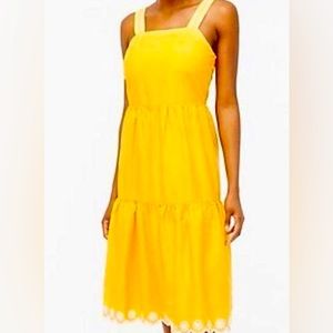 NWT J.crew Butterscotch Yellow Embroidered Scalloped Tiered Midi Dress Size 00